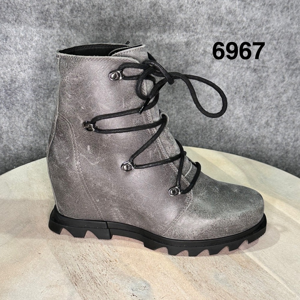 Sorel Joan of Arctic III Waterproof Wedge Boots Quarry Grey Leather NL4587-052 8